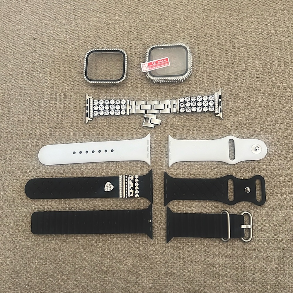 Apple Watch Series 8 45 MM 4 Watch Bands and 2 Rhinestone Screen Protectors